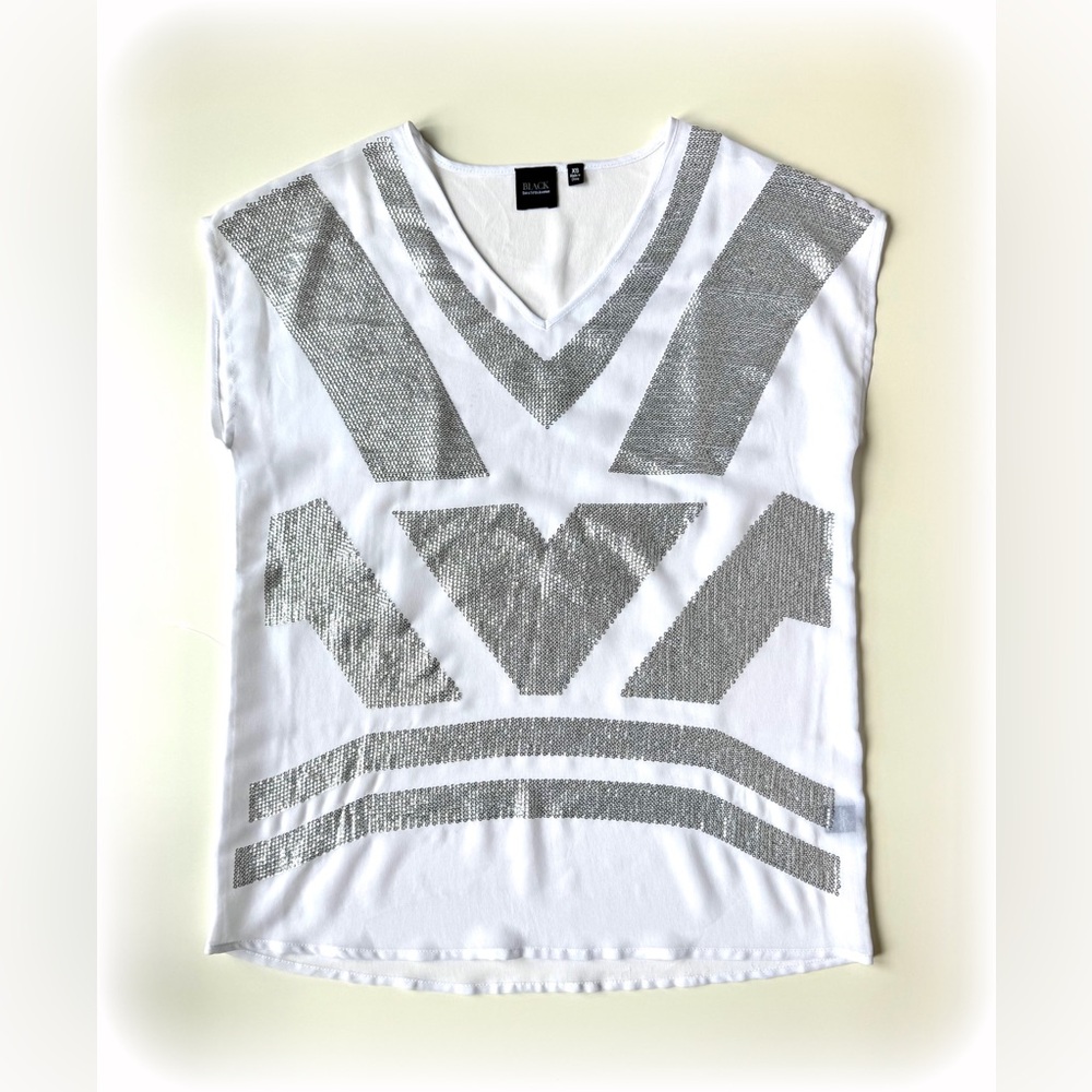 White Geometric Sequin Top